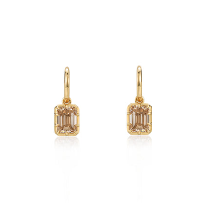 Champagne Emerald Cut Diamond Drop Earrings