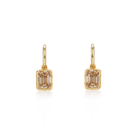 Champagne Emerald Cut Diamond Drop Earrings