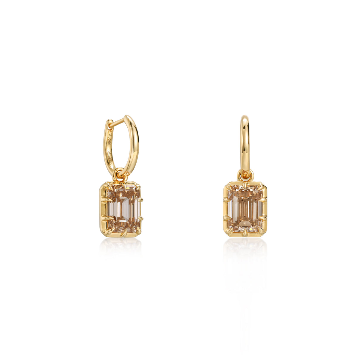 Champagne Emerald Cut Diamond Drop Earrings 2