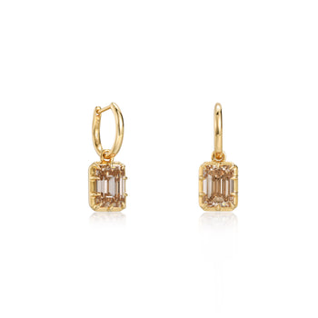 Champagne Emerald Cut Diamond Drop Earrings