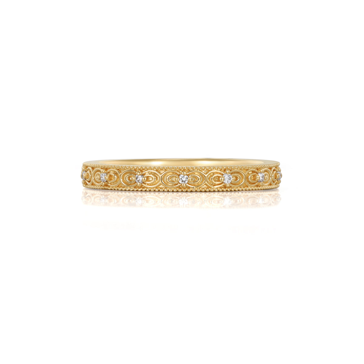 Senna-Vintage Scrollwork Engraved Diamond Stacking Band