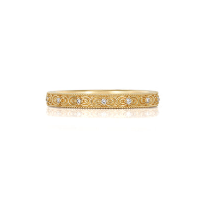 Senna-Vintage Scrollwork Engraved Diamond Stacking Band