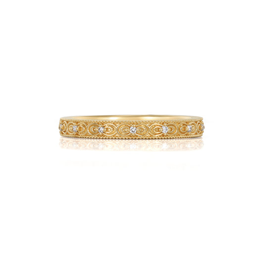 Senna-Vintage Scrollwork Engraved Diamond Stacking Band