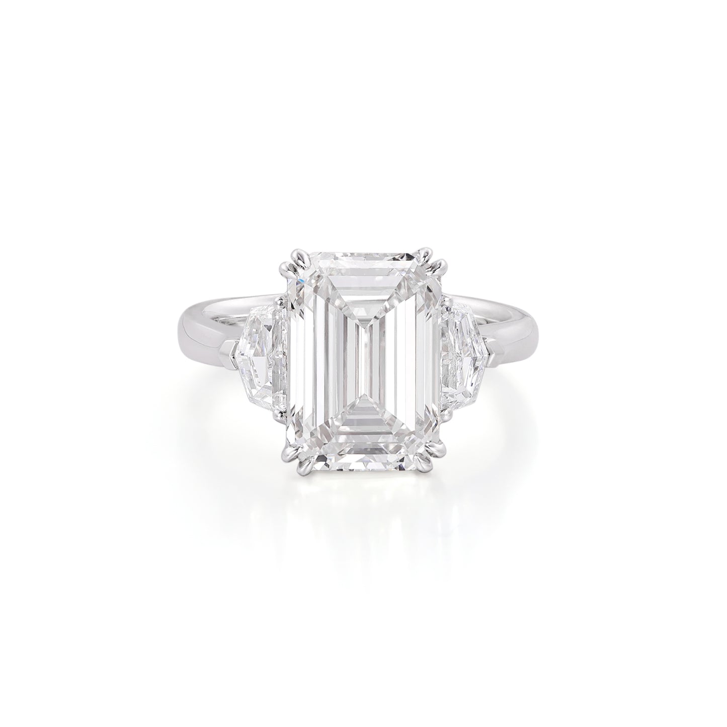 Tate-Emerald Cut Lab Grown Diamond Engagement Ring featuring a 6.05 ct emerald cut diamond in platinum.