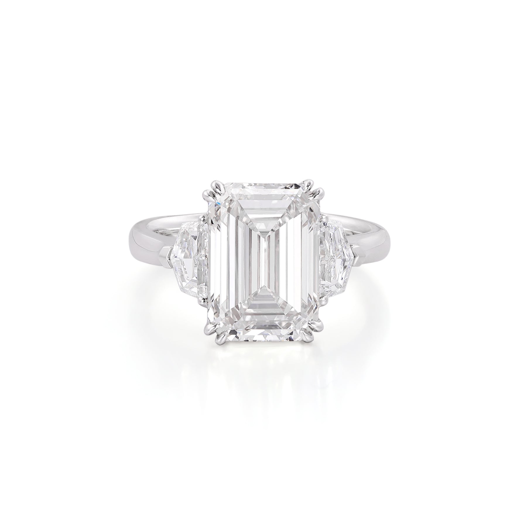 Tate-Emerald Cut Lab Grown Diamond Engagement Ring featuring a 6.05 ct emerald cut diamond in platinum.