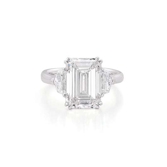 Tate-Emerald Cut Lab Grown Diamond Engagement Ring featuring a 6.05 ct emerald cut diamond in platinum.