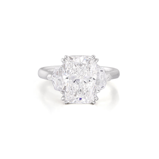 Bay-Cushion Cut Lab Grown Diamond Engagement Ring with cushion cut diamond and Cadillac-cut side stones.
