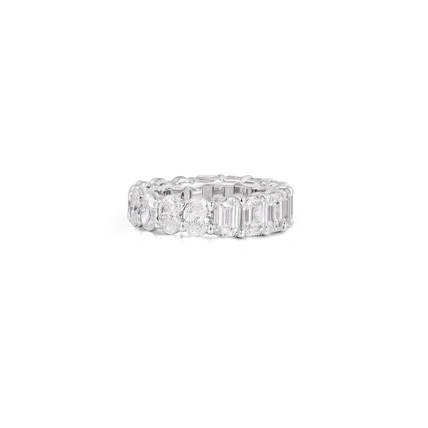 Fawn-Oval and Emerald Cut Diamond Eternity Band featuring emerald and oval cut diamonds in a dual-half design.