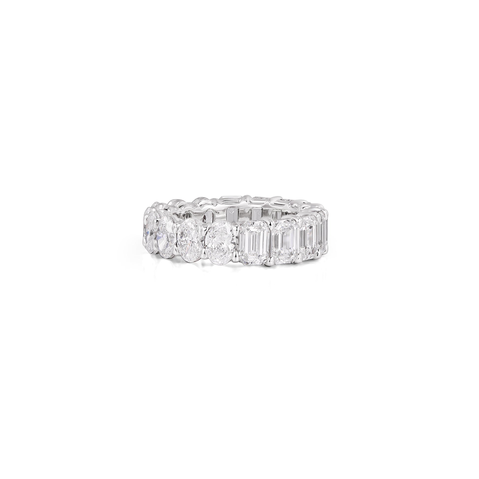 Fawn-Oval and Emerald Cut Diamond Eternity Band featuring emerald and oval cut diamonds in a dual-half design.
