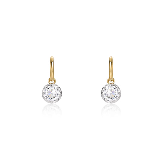 Bezel Old European Cut Diamond Drop Hoop Earrings