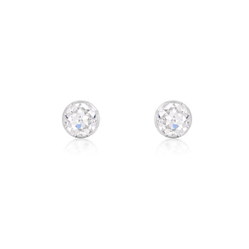 Old European Cut Diamond Stud Earrings 6ct set in 14K white gold, featuring round lab grown diamonds with vintage brilliance.