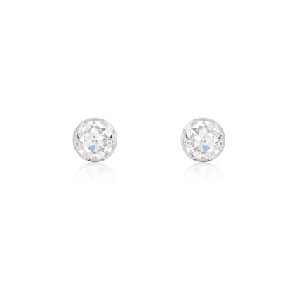 Old European Cut Diamond Stud Earrings 6ct set in 14K white gold, featuring round lab grown diamonds with vintage brilliance.