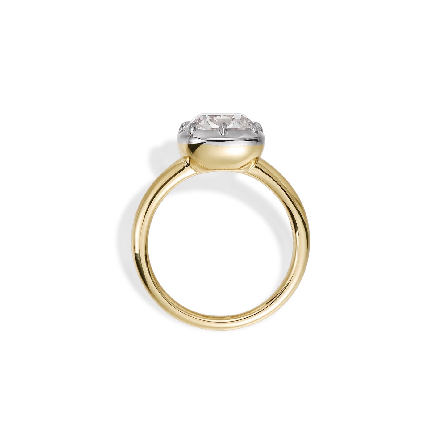 Lena-Old Mine Cushion Cut Lab Grown Diamond Engagement Ring displayed from the side, showcasing its elegant design.