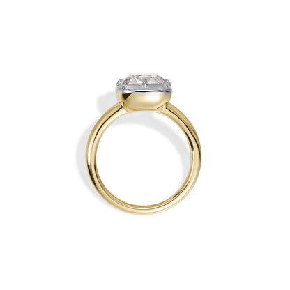Lena-Old Mine Cushion Cut Lab Grown Diamond Engagement Ring displayed from the side, showcasing its elegant design.