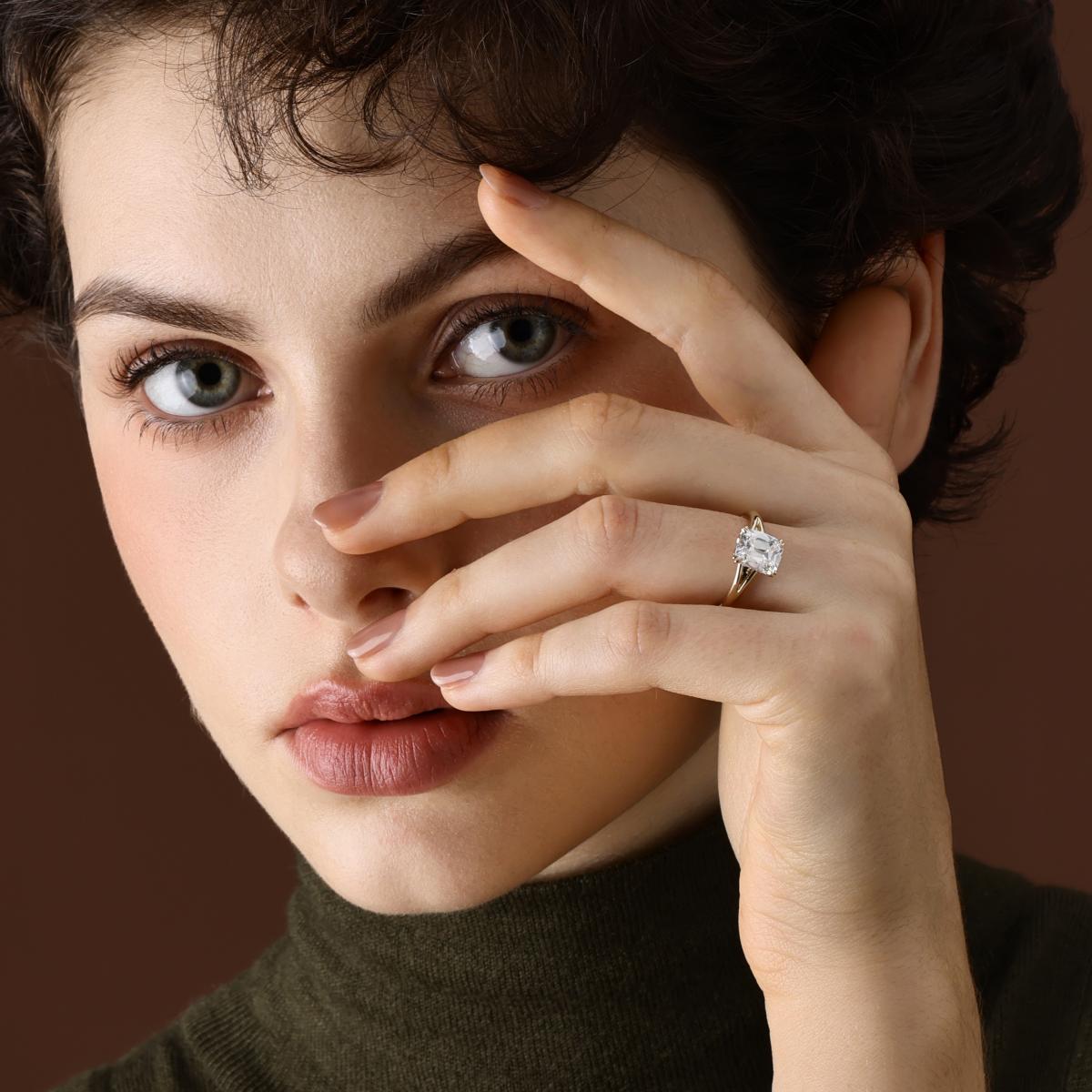Model Wearing an Old Mine Cut Lab Grown Diamond Engagement Ring