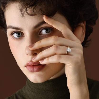 Model Wearing an Old Mine Cut Lab Grown Diamond Engagement Ring