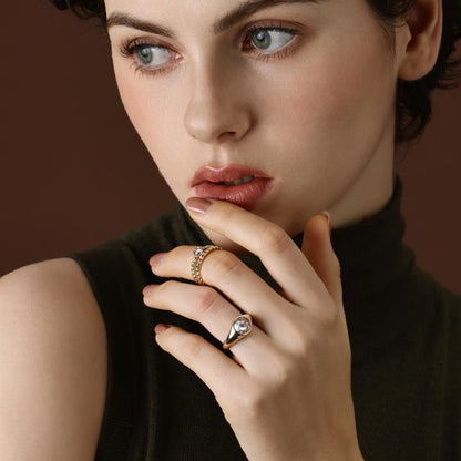 Rose Cut Lab Grown Diamond Engagement Ring worn on hand