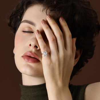 Front view of Jude emerald cut lab-grown diamond ring in 14K gold