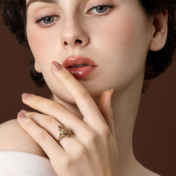Brown Marquise Lab Grown Diamond Engagement Ring in 14K Yellow Gold