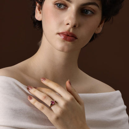Model Wearing the Evie Oval Cut Lab Grown Pink Sapphire Ring