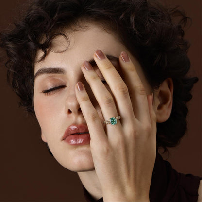 Cushion Cut Mint Green Sapphire Gemstone Ring in 14K Yellow Gold worn on hand