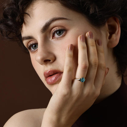  Oval Cut Lab Grown Paraiba Ring | 14k yellow gold worn on hand