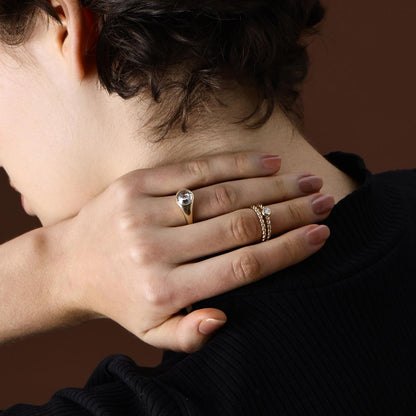 Model Wearing the Ailany Rose Cut Lab Grown Diamond Engagement Ring with 2 Twist Yellow Gold Wedding Bands