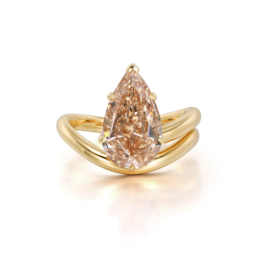 Taya-Champagne Old Mine Pear Lab Grown Diamond Ring