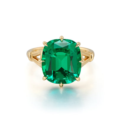 Lux-Cushion cut Lab Grown Emerald Ring