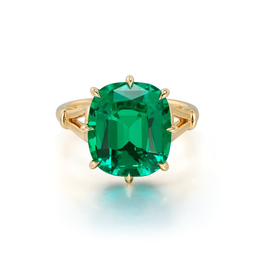 Lux-Cushion cut Lab Grown Emerald Ring