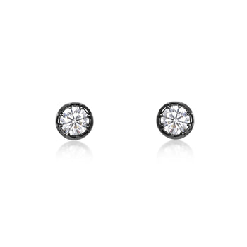 8-Prong Bezel Round Diamond Stud Earrings set in bold black gold with round brilliant white diamonds.