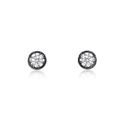 8-Prong Bezel Round Diamond Stud Earrings set in bold black gold with round brilliant white diamonds.