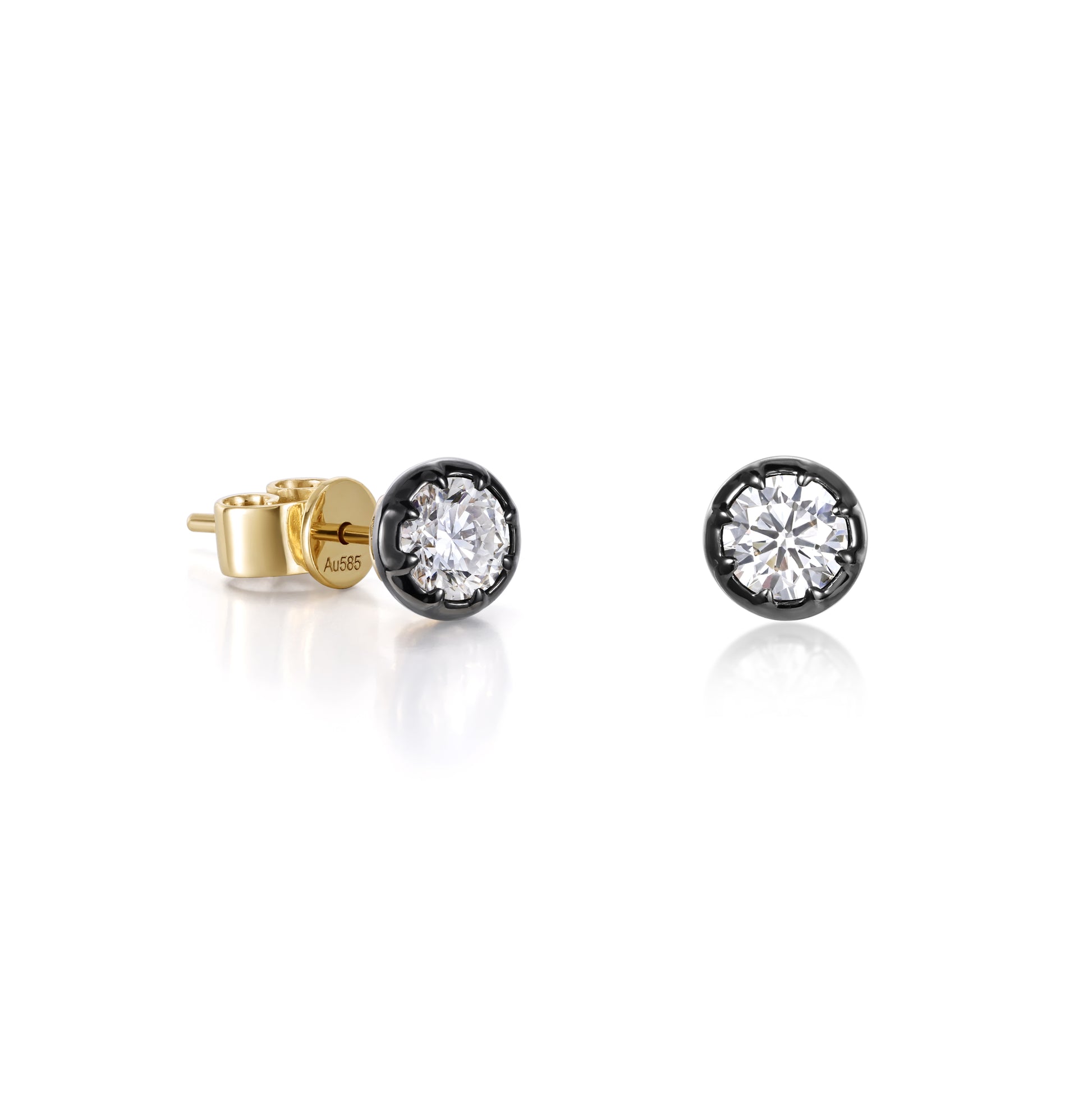 8-Prong Bezel Round Diamond Stud Earrings featuring 0.50 ct round brilliant white diamonds in black gold.