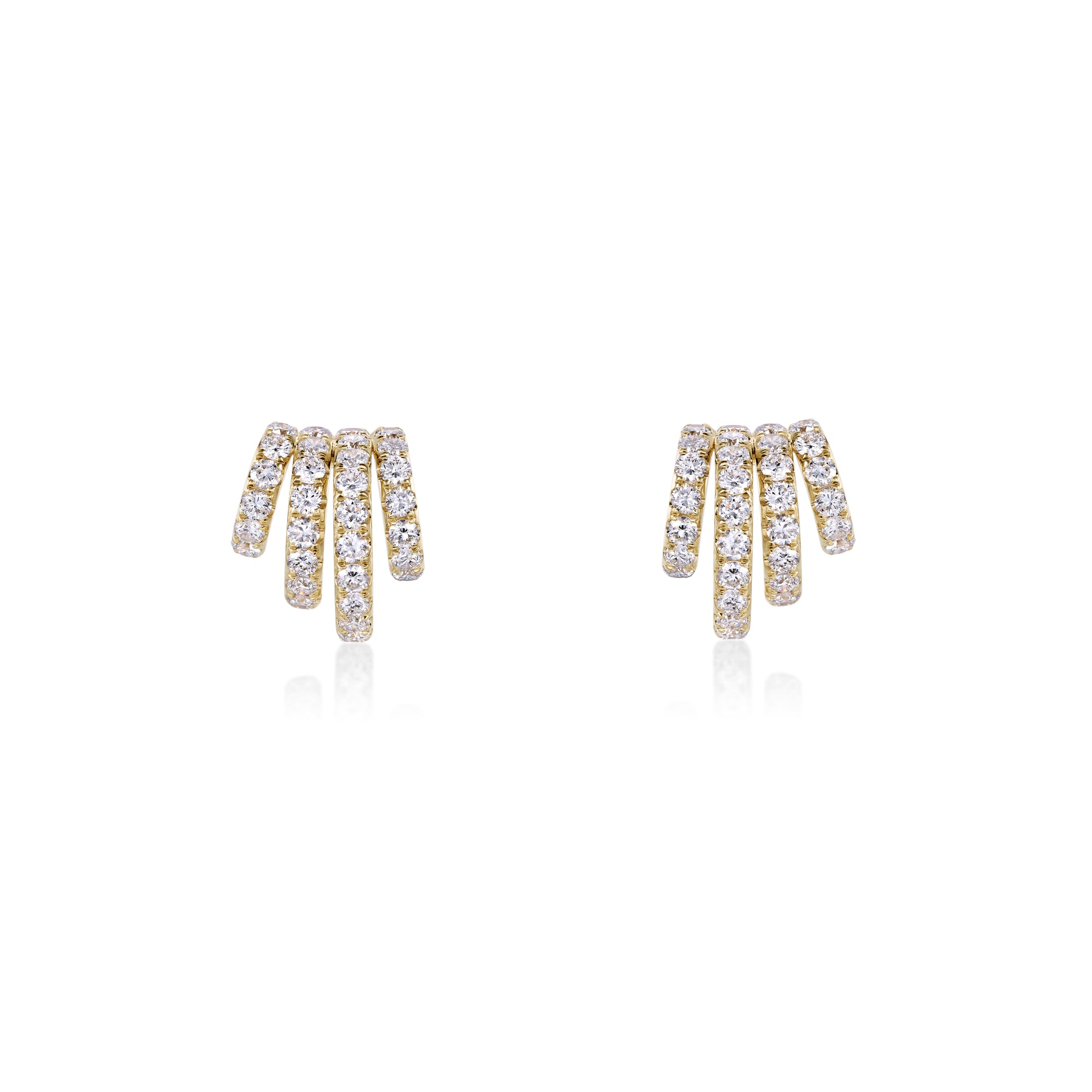 Pavé Diamond Shell Stud Earrings featuring multiple curved rows of lab grown diamonds in yellow gold.