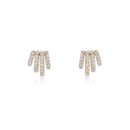 Pavé Diamond Shell Stud Earrings featuring multiple curved rows of lab grown diamonds in yellow gold.