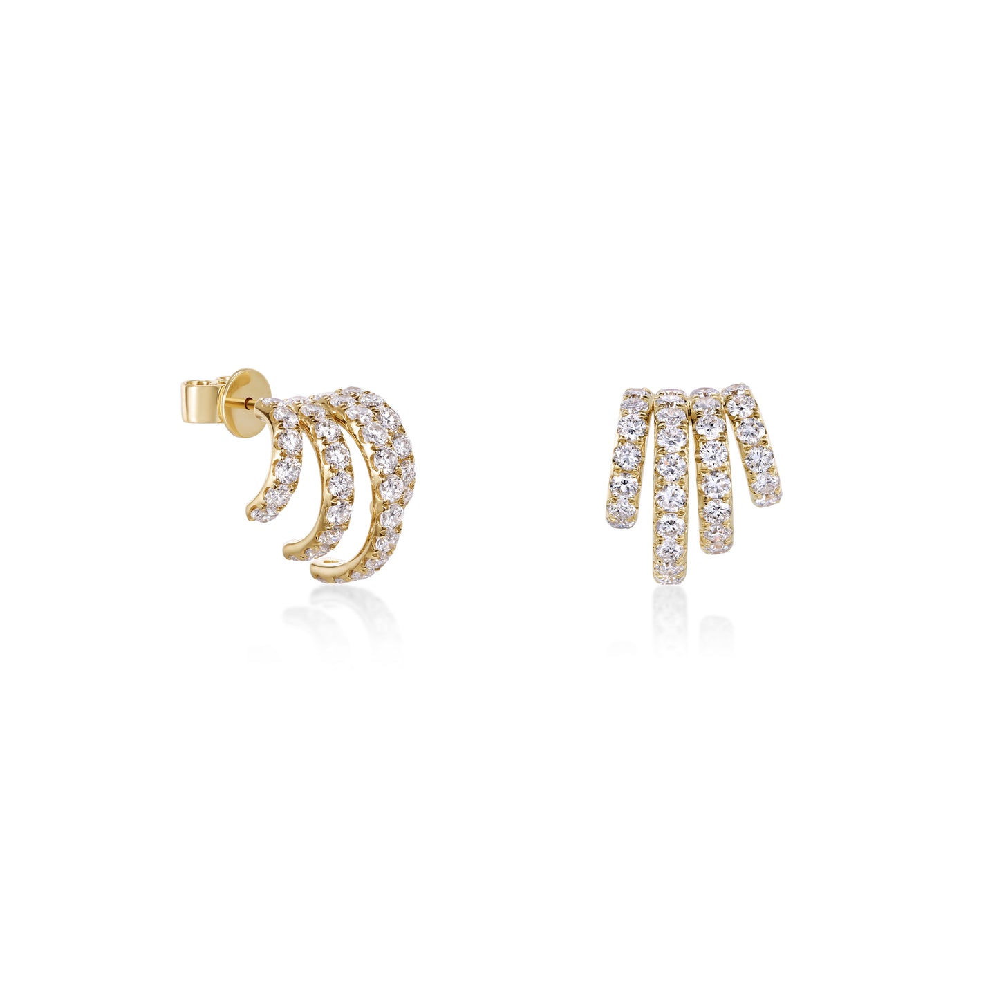 Pavé Diamond Shell Stud Earrings in 14K yellow gold with radiant pavé-set diamonds.