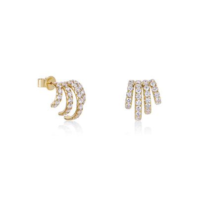 Pavé Diamond Shell Stud Earrings in 14K yellow gold with radiant pavé-set diamonds.