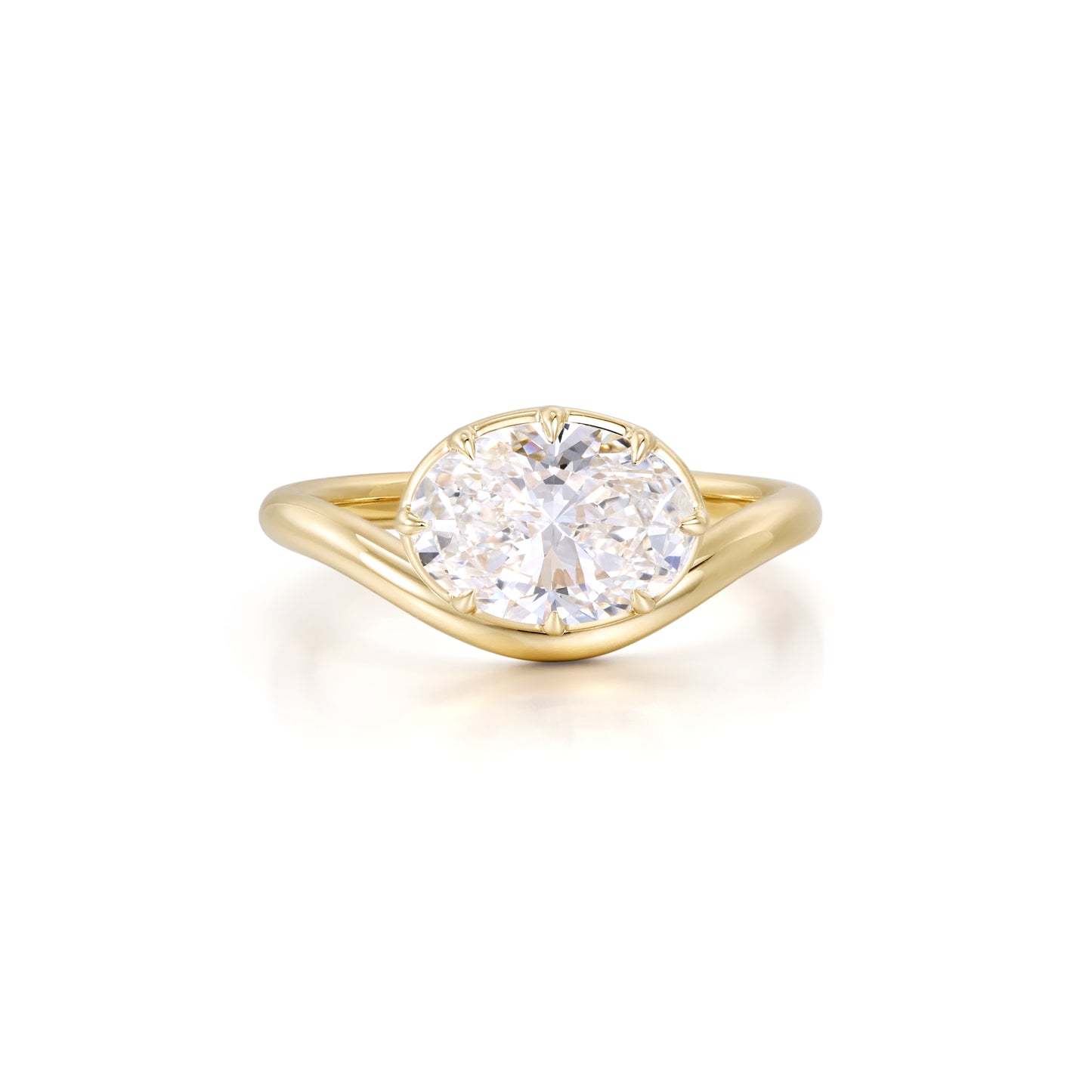 Wave-Oval Cut Lab Grown Diamond Engagement Ring in 14K yellow gold with unique east-west oval diamond setting.