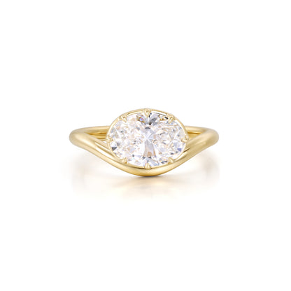 Wave-Oval Cut Lab Grown Diamond Engagement Ring in 14K yellow gold with unique east-west oval diamond setting.