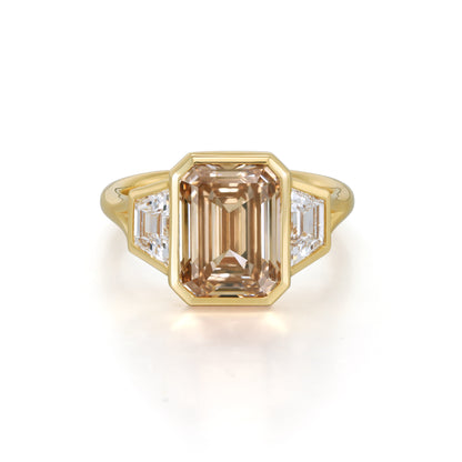 Enya-Champagne Emerald Cut Lab Grown Diamond Ring
