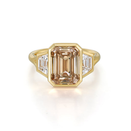 Enya-Champagne Emerald Cut Lab Grown Diamond Ring