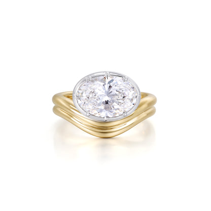 Lena-East West Oval Cut Lab Grown Diamond Engagement Ring in yellow and white gold setting featuring a brilliant oval diamond.