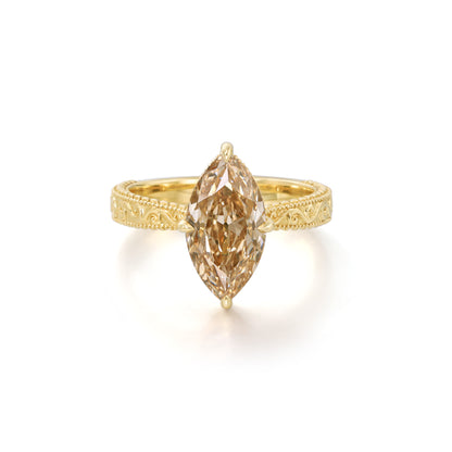 Seville-Champagne Altschliff Marquise Laborgezüchteter Diamantring
