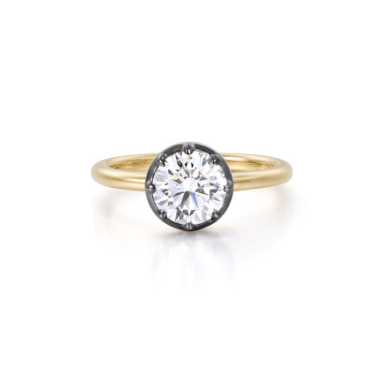 Eva-Round Cut Lab Grown Diamond Pinky Ring featuring 1.0ct round brilliant diamond in black gold setting.