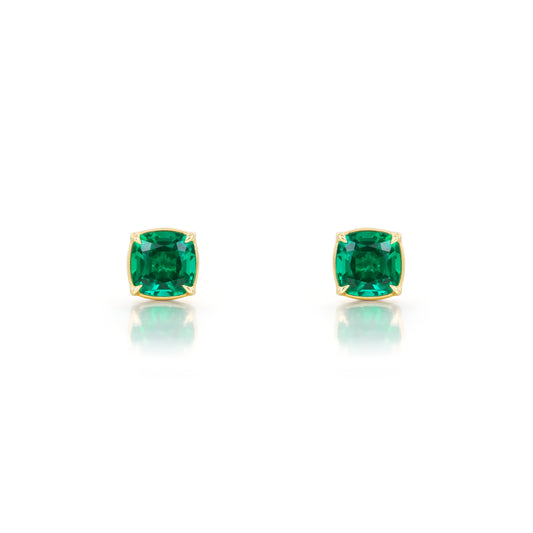 Cushion Cut Emerald Stud Earrings