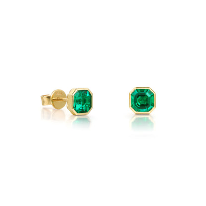 Asscher Cut Emerald Stud Earrings