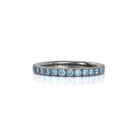 Irene-Round Cut Lab Grown Blue Diamond Ring with black gold setting and vibrant blue diamonds.