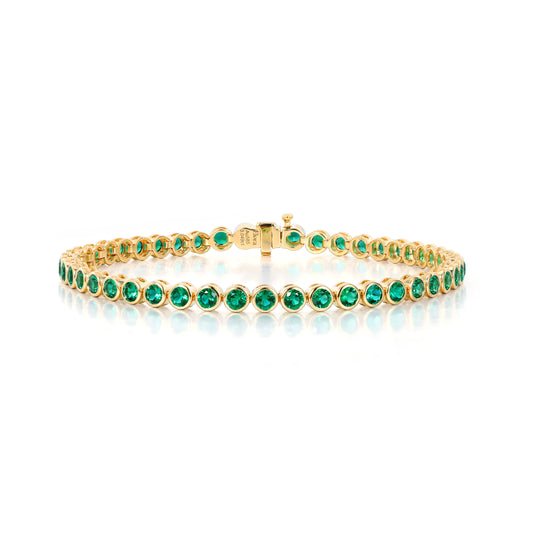 Round Cut Lab Grown Emerald Bubble Tennis Bracelet