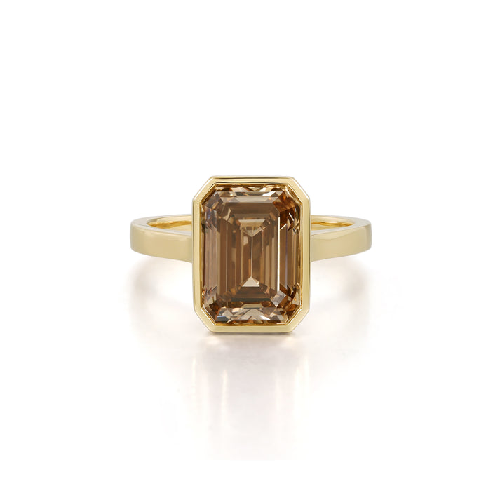 Elise-Champagne Emerald Cut Lab Grown Diamond Ring