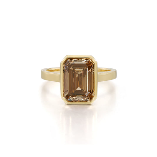 Elise-Champagne Emerald Cut Lab Grown Diamond Ring